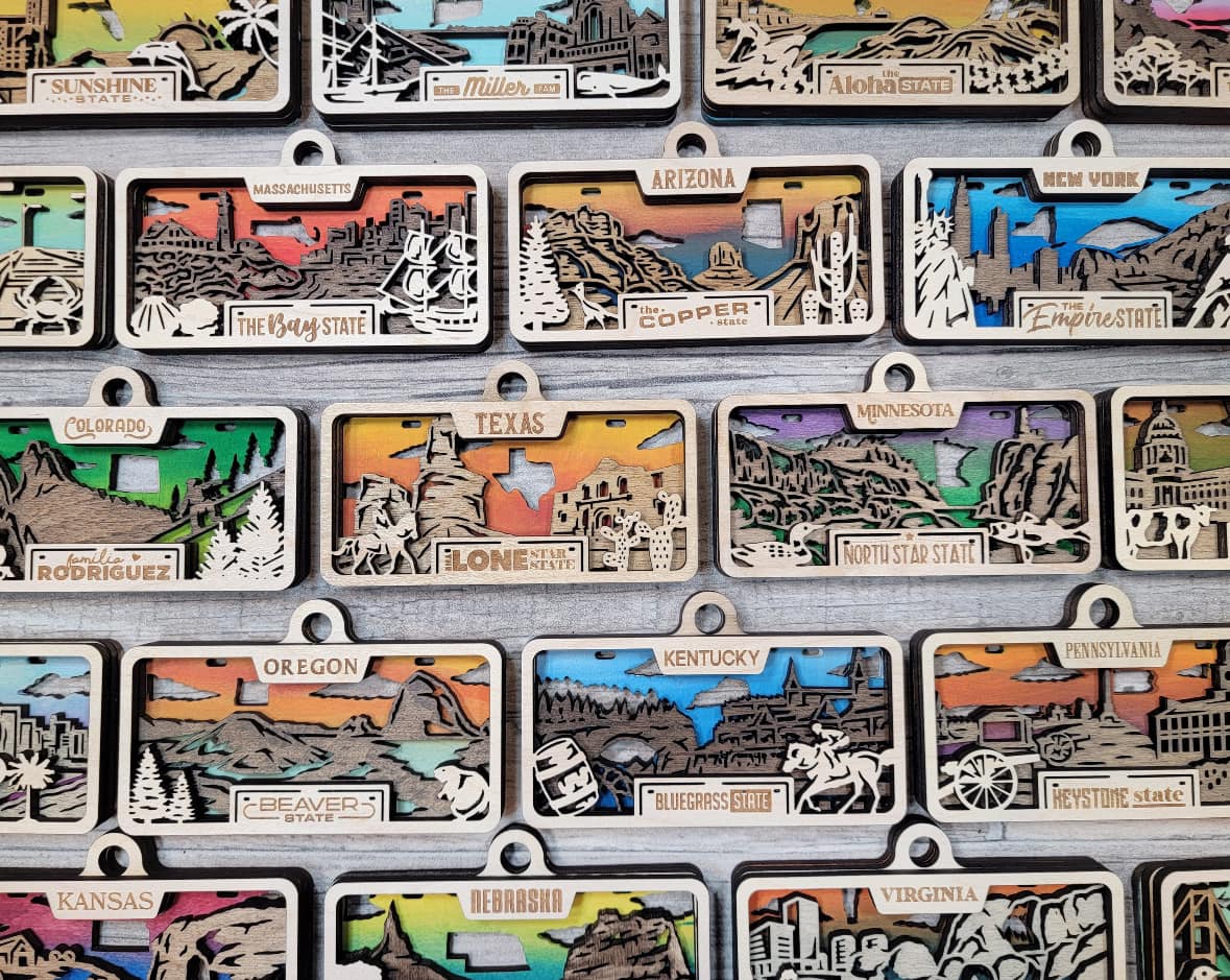 Adorable State Plate Rear View Mirror Hangers - Available for All 50 States List #1