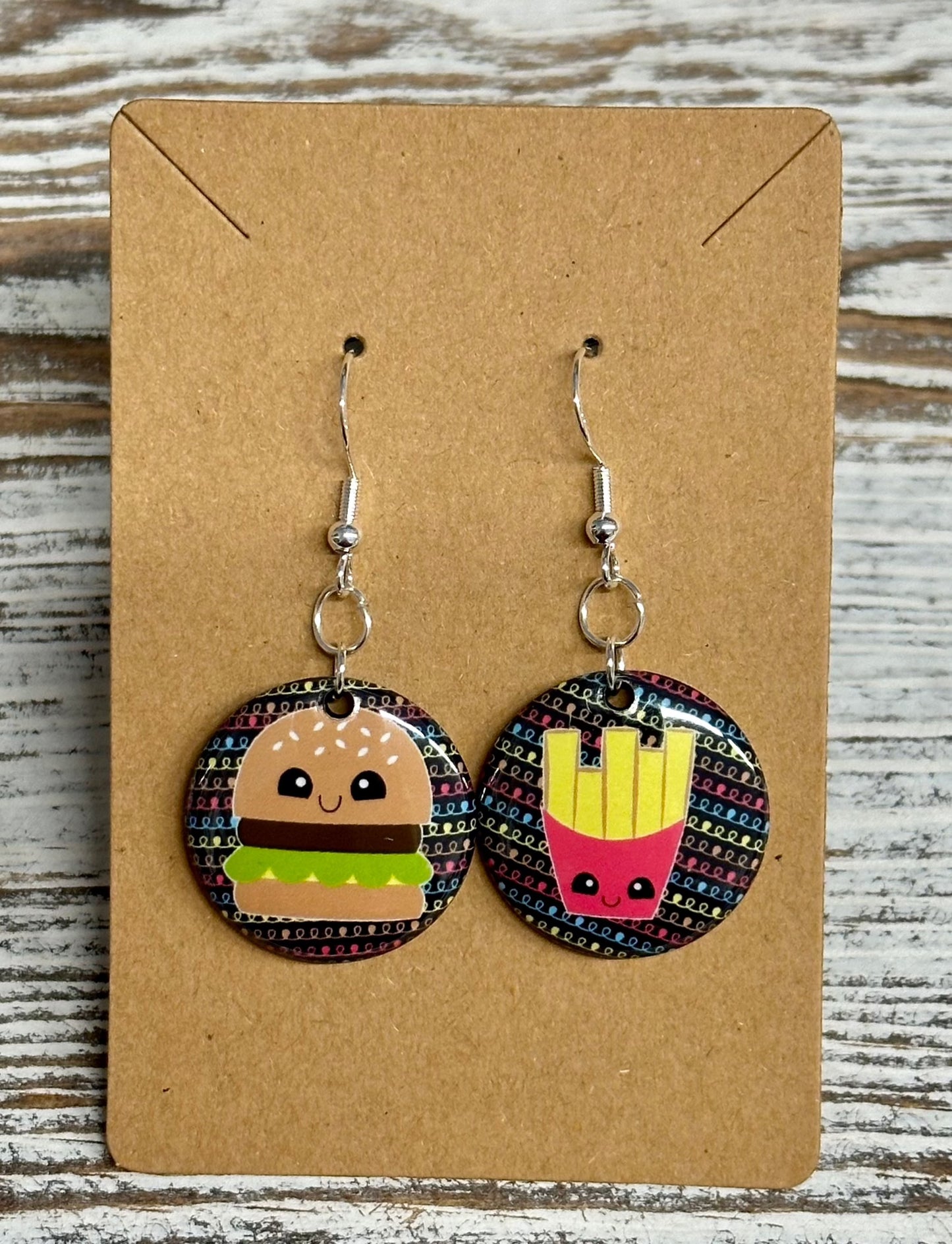 Burger and fries earrings